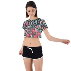 Christmas Pattern Tie Back Short Sleeve Crop T-shirt