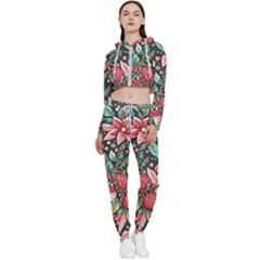 Christmas Pattern Cropped Zip Up Lounge Set