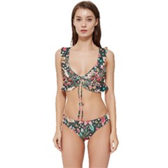 Christmas Pattern Low Cut Ruffle Edge Bikini Set