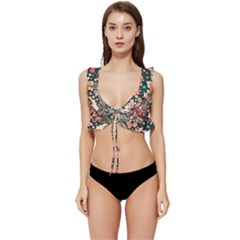 Christmas Pattern Low Cut Ruffle Edge Bikini Top