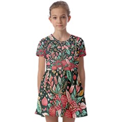 Christmas Pattern Kids  Short Sleeve Pinafore Style Dress