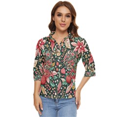 Christmas Pattern Women s Quarter Sleeve Pocket Shirt