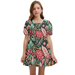 Christmas Pattern Kids  Short Sleeve Dolly Dress