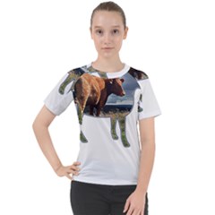 Brown Cow T- Shirt Brown Cow Painting Within A Cow Silhouette Outline T- Shirt Yoga Reflexion Pose T- Shirtyoga Reflexion Pose T- Shirt Women s Sport Raglan T-shirt