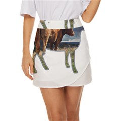 Brown Cow T- Shirt Brown Cow Painting Within A Cow Silhouette Outline T- Shirt Yoga Reflexion Pose T- Shirtyoga Reflexion Pose T- Shirt Mini Front Wrap Skirt by hizuto