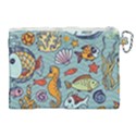 Cartoon Underwater Seamless Pattern With Crab Fish Seahorse Coral Marine Elements Canvas Cosmetic Bag (XL) View2