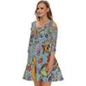 Cartoon Underwater Seamless Pattern With Crab Fish Seahorse Coral Marine Elements Shoulder Cut Out Zip Up Dress View2