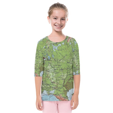 Map Earth World Russia Europe Kids  Quarter Sleeve Raglan T-shirt by Bangk1t