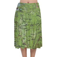 Map Earth World Russia Europe Velvet Flared Midi Skirt