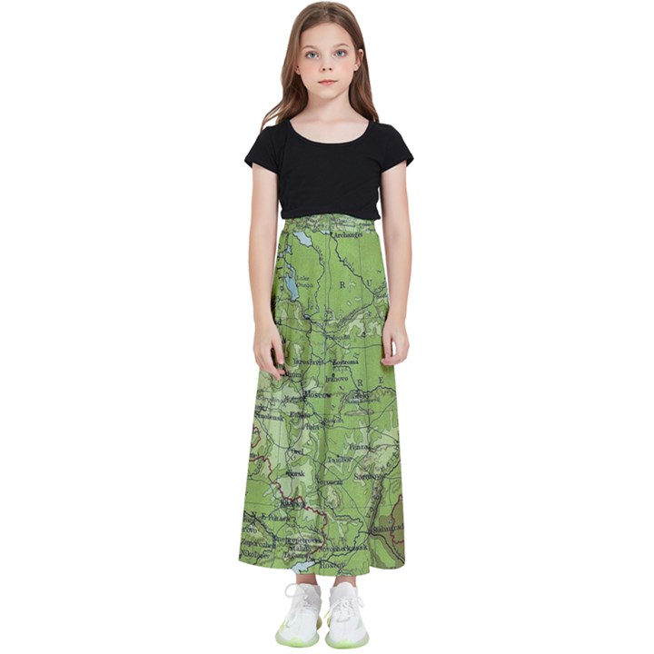 Map Earth World Russia Europe Kids  Flared Maxi Skirt