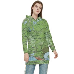 Map Earth World Russia Europe Women s Long Oversized Pullover Hoodie