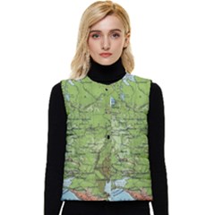 Map Earth World Russia Europe Women s Button Up Puffer Vest