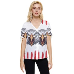 Usa Soccer T- Shirt U S A Patriotic American Flag Soccer Ball Football T- Shirt (1) Bow Sleeve Button Up Top