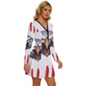 Usa Soccer T- Shirt U S A Patriotic American Flag Soccer Ball Football T- Shirt (1) Long Sleeve Deep V Mini Dress  View3