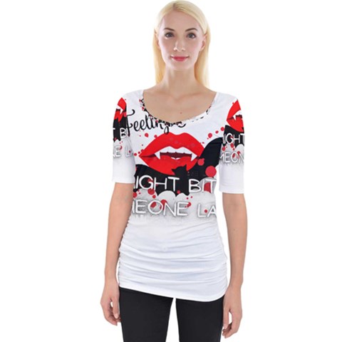 Vampire T- Shirt Feeling Cute Might Bite Someone Later T- Shirt Wide Neckline T-shirt by ZUXUMI