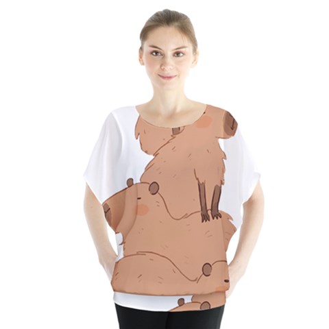 Capybara Art T- Shirt Capybara Pile - A Cute Stack Of Capybaras T- Shirt Yoga Reflexion Pose T- Shirtyoga Reflexion Pose T- Shirt Batwing Chiffon Blouse by hizuto