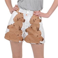 Capybara Art T- Shirt Capybara Pile - A Cute Stack Of Capybaras T- Shirt Yoga Reflexion Pose T- Shirtyoga Reflexion Pose T- Shirt Women s Ripstop Shorts by hizuto