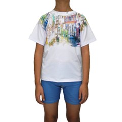 Venice T- Shirt Venice Voyage Art Digital Painting Watercolor Discovery T- Shirt (1) Kids  Short Sleeve Swimwear by ZUXUMI