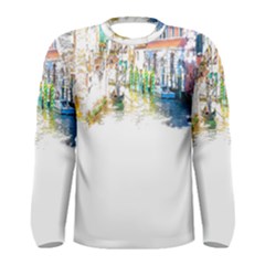 Venice T- Shirt Venice Voyage Art Digital Painting Watercolor Discovery T- Shirt (1) Men s Long Sleeve T-shirt by ZUXUMI