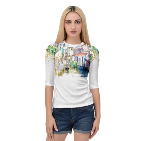 Venice T- Shirt Venice Voyage Art Digital Painting Watercolor Discovery T- Shirt (1) Quarter Sleeve Raglan T-shirt by ZUXUMI