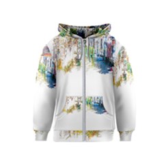 Venice T- Shirt Venice Voyage Art Digital Painting Watercolor Discovery T- Shirt (1) Kids  Zipper Hoodie