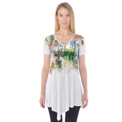 Venice T- Shirt Venice Voyage Art Digital Painting Watercolor Discovery T- Shirt (1) Short Sleeve Tunic  by ZUXUMI