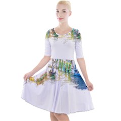 Venice T- Shirt Venice Voyage Art Digital Painting Watercolor Discovery T- Shirt (1) Quarter Sleeve A-line Dress