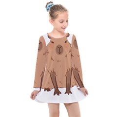 Capybara Art T- Shirt Cute Capybara Art T- Shirt Yoga Reflexion Pose T- Shirtyoga Reflexion Pose T- Shirt Kids  Long Sleeve Dress by hizuto