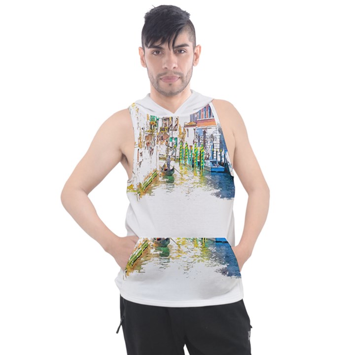 Venice T- Shirt Venice Voyage Art Digital Painting Watercolor Discovery T- Shirt (1) Men s Sleeveless Hoodie