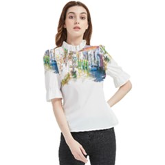 Venice T- Shirt Venice Voyage Art Digital Painting Watercolor Discovery T- Shirt (1) Frill Neck Blouse