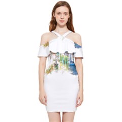 Venice T- Shirt Venice Voyage Art Digital Painting Watercolor Discovery T- Shirt (1) Shoulder Frill Bodycon Summer Dress by ZUXUMI