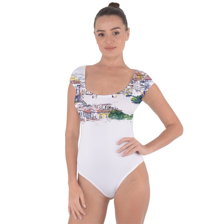 Venice T- Shirt Venice Voyage Art Digital Painting Watercolor Discovery T- Shirt (2) Short Sleeve Leotard 