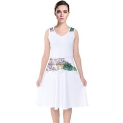 Venice T- Shirt Venice Voyage Art Digital Painting Watercolor Discovery T- Shirt (2) V-neck Midi Sleeveless Dress  by ZUXUMI