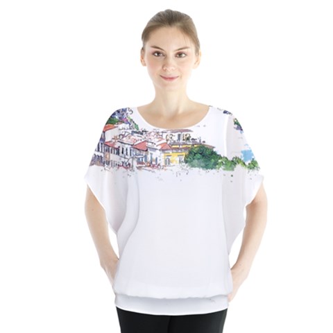 Venice T- Shirt Venice Voyage Art Digital Painting Watercolor Discovery T- Shirt (2) Batwing Chiffon Blouse by ZUXUMI