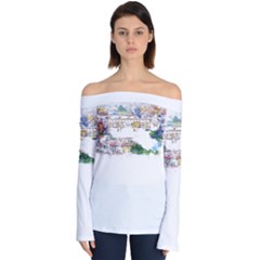 Venice T- Shirt Venice Voyage Art Digital Painting Watercolor Discovery T- Shirt (2) Off Shoulder Long Sleeve Top by ZUXUMI