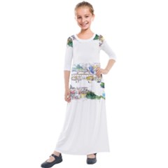 Venice T- Shirt Venice Voyage Art Digital Painting Watercolor Discovery T- Shirt (2) Kids  Quarter Sleeve Maxi Dress by ZUXUMI