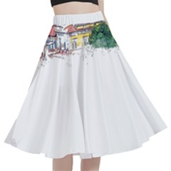 Venice T- Shirt Venice Voyage Art Digital Painting Watercolor Discovery T- Shirt (2) A-line Full Circle Midi Skirt With Pocket by ZUXUMI