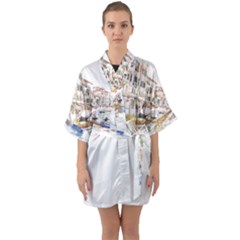 Venice T- Shirt Venice Voyage Art Digital Painting Watercolor Discovery T- Shirt (3) Half Sleeve Satin Kimono  by ZUXUMI