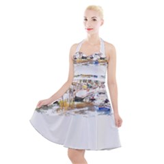 Venice T- Shirt Venice Voyage Art Digital Painting Watercolor Discovery T- Shirt (3) Halter Party Swing Dress  by ZUXUMI