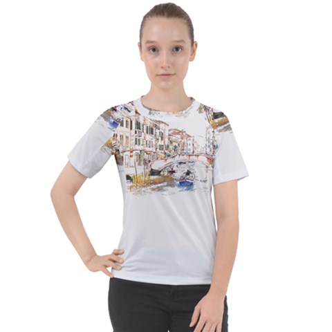 Venice T- Shirt Venice Voyage Art Digital Painting Watercolor Discovery T- Shirt (3) Women s Sport Raglan T-shirt by ZUXUMI