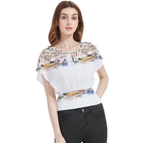 Venice T- Shirt Venice Voyage Art Digital Painting Watercolor Discovery T- Shirt (3) Butterfly Chiffon Blouse by ZUXUMI