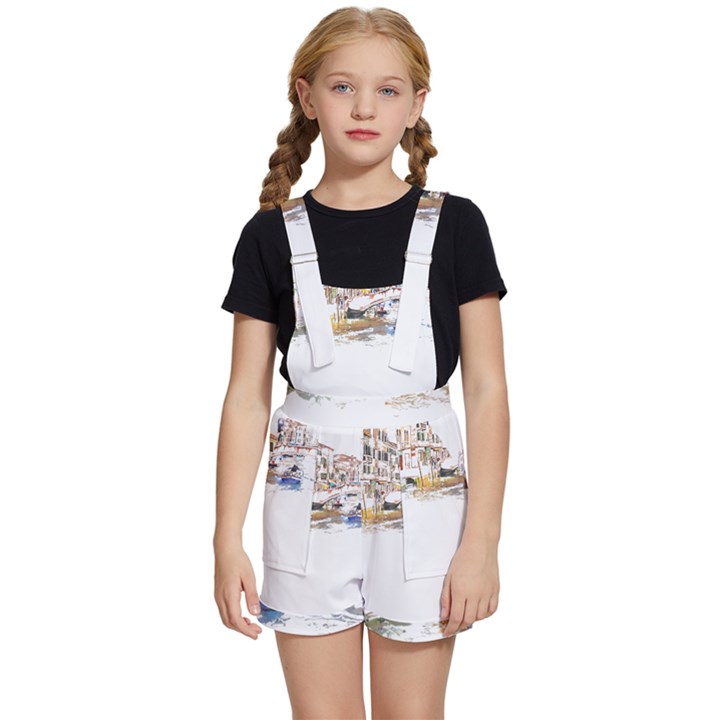 Venice T- Shirt Venice Voyage Art Digital Painting Watercolor Discovery T- Shirt (3) Kids  Short Overalls