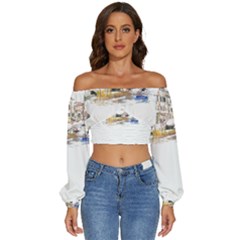 Venice T- Shirt Venice Voyage Art Digital Painting Watercolor Discovery T- Shirt (3) Long Sleeve Crinkled Weave Crop Top by ZUXUMI