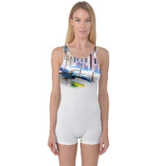 Venice T- Shirt Venice Voyage Art Digital Painting Watercolor Discovery T- Shirt (4) One Piece Boyleg Swimsuit by ZUXUMI