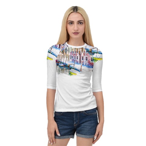 Venice T- Shirt Venice Voyage Art Digital Painting Watercolor Discovery T- Shirt (4) Quarter Sleeve Raglan T-shirt by ZUXUMI