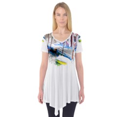 Venice T- Shirt Venice Voyage Art Digital Painting Watercolor Discovery T- Shirt (4) Short Sleeve Tunic  by ZUXUMI