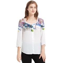 Venice T- Shirt Venice Voyage Art Digital Painting Watercolor Discovery T- Shirt (4) Chiffon Quarter Sleeve Blouse by ZUXUMI