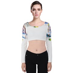 Venice T- Shirt Venice Voyage Art Digital Painting Watercolor Discovery T- Shirt (4) Velvet Long Sleeve Crop Top by ZUXUMI