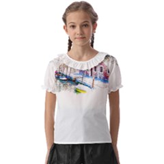 Venice T- Shirt Venice Voyage Art Digital Painting Watercolor Discovery T- Shirt (4) Kids  Frill Chiffon Blouse by ZUXUMI