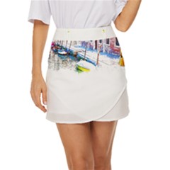 Venice T- Shirt Venice Voyage Art Digital Painting Watercolor Discovery T- Shirt (4) Mini Front Wrap Skirt